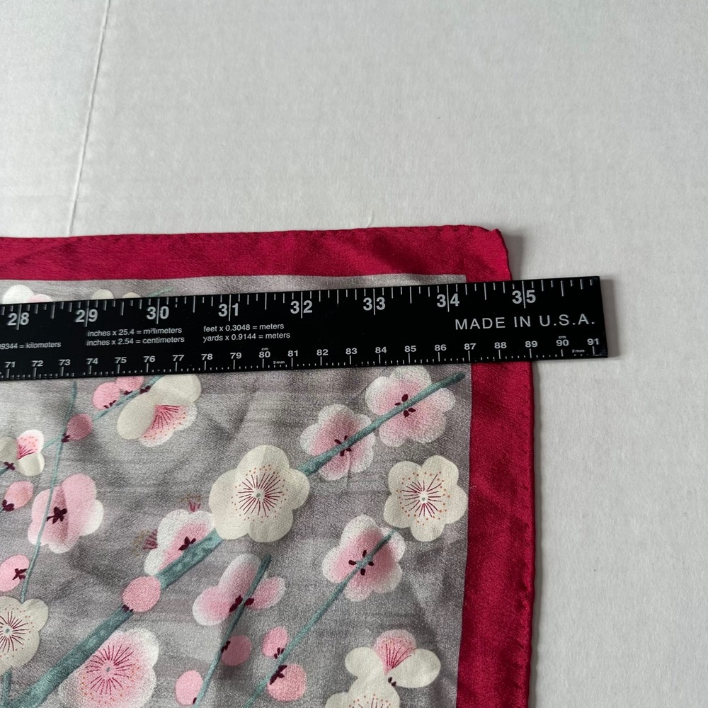 DV Signature Cherry Blossom Silk Square Scarf Gray Pink Floral 34.5in - Picture 4 of 5
